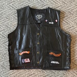 Black Leather Vest with Patches